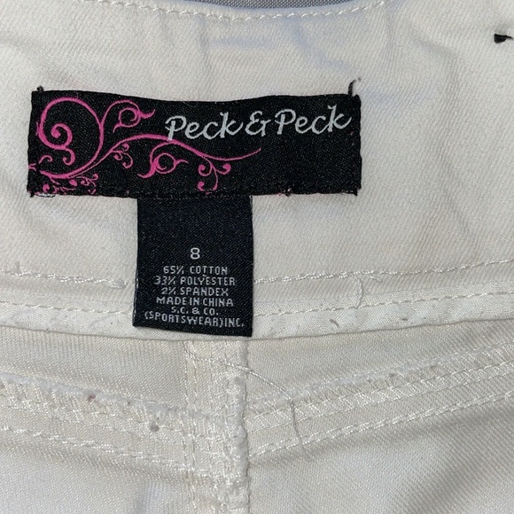 Peck & Peck White Cropped Denim Capri Jeans Stretch Tummy Lift Jeweled Cuff Sz 8 - Picture 5 of 14